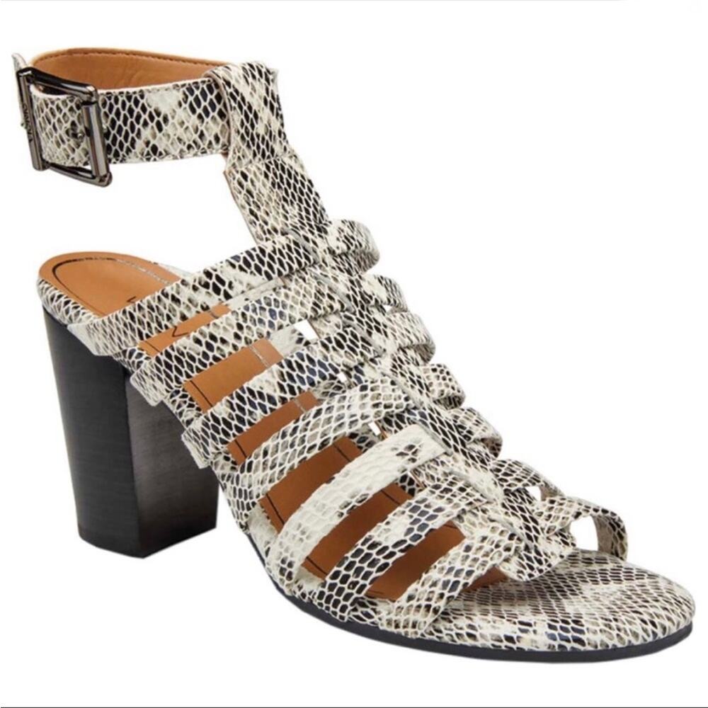 New Vionic Sami Caged Ankle Strap Block Heel Snakeskin Gladiator Sandals 8.5